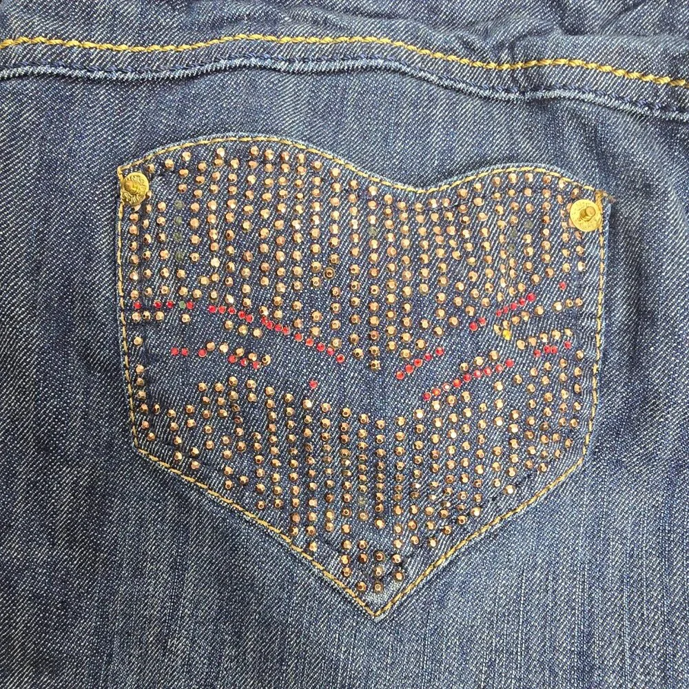 Apple Bottoms‎ Jeans Womens Size 9/10 Blue Denim Crop Rhinestone Y2K Retro